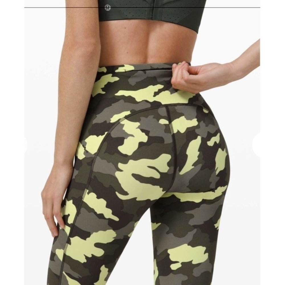 Lululemon Fast and Free Tight‎ Women 12 Camo Green NWOT High Rise Leggings Full - Picture 2 of 9